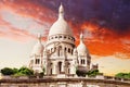 Sacre Coeur Cathedral on Montmartre Hill at Dusk