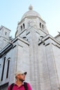 Sacre Coeur Cathedral in Montmartre, Paris, France, young man on an early morning in Paris Royalty Free Stock Photo