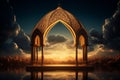 Sacred celebration Ramadan Kareem with mosque, lantern, and divine backdrop