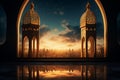 Sacred celebration Ramadan Kareem with mosque, lantern, and divine backdrop
