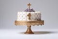 Sacred Celebrations: Christening, First Holy Communion Cake on Transparent Background.