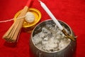 Sacred cord and Holy water in Buddhism Religious Ceremony