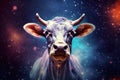 Sacred cow on a cosmic background Royalty Free Stock Photo