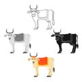 Sacred cow icon in cartoon,black style isolated on white background. India symbol stock vector illustration. Royalty Free Stock Photo