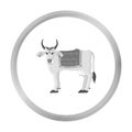 Sacred cow icon in monochrome style isolated on white background. India symbol stock vector illustration. Royalty Free Stock Photo