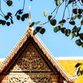 Sacred fig leaves with the temple. Royalty Free Stock Photo