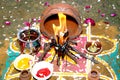 Sacred fire for Puja . Selective focus is used