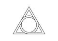 Sacred geometrical figure of a circle inscribed in a triangle, the vector logo tattoo mythological symbol round triangle isolated