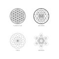 Sacred Geometry Symbols, Sri Yantra, Flower Of Life, Torus, Metatron Symbols Isolated on White Background