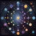 Sacred Geometry Celestial Map of Constellations and Astronomical Wonders Royalty Free Stock Photo