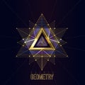 Sacred geometry forms on space background, shapes of gold lines for logo Royalty Free Stock Photo