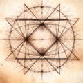 Sacred geometry heavens gate ink on old paper Royalty Free Stock Photo