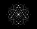 Sacred Geometry magic triangle symbol, third Eye sign. Geometric mystic mandala of alchemy esoteric Flower of Life. White line art