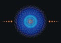 Sacred Geometry Mandala, blue flower gold meditative circle icon, geometric logo design, mystical religious wheel, Indian chakra