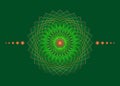 Sacred Geometry Mandala, green flower gold meditative circle icon, geometric logo design, mystical religious wheel, Indian chakras