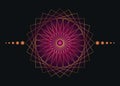 Sacred Geometry Mandala, purple flower gold meditative circle icon, geometric logo design, mystical religious wheel, Indian chakra