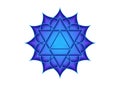 Sacred geometry, mystical symbol of the Merkabah, fifth Throat chakra, lotus flower in blue color, magic logo geometric mandala