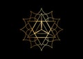 Sacred geometry, mystical symbol of the Merkabah, lotus flower in golden luxury line art, gold magic logo geometric mandala design