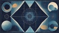 A sacred geometry poster with a mathematical and abstract theme. The poster has a dark blue background