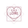 Sacred geometry style romantic love polygonal heart with interlocking futuristic geometric shapes hipster tattoo sketch.