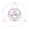 Sacred geometry style romantic love polygonal heart with interlocking futuristic geometric shapes hipster tattoo sketch.