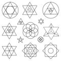 Sacred geometry symbols elements.Black outline