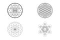 Sacred Geometry Symbols, Sri Yantra, Flower Of Life, Torus, Metatron Symbols Isolated on White Background