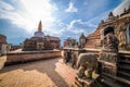 Sacred Gompa. Sculptures of Gods and Goddesses carved on the stone of Ancient Buddhist Temple and ancient ruins. Intricate Details Royalty Free Stock Photo