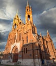 Russia, Samara- May 9, 2019. The Sacred Heart Church against dramatic cloudy sky Royalty Free Stock Photo