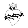 Sacred heart with flamme symbol in black and white Royalty Free Stock Photo