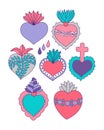 Sacred heart icons doodle set