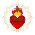 Sacred Heart of Jesus Christ, Lord and Savior of the world. Cross in the flame of the Holy Spirit, crown of thorns and holy blood
