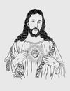 Sacred Heart of Jesus Line Sketch Drawing