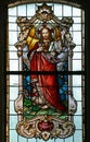 Sacred Heart of Jesus, stained glass window in Church of the Assumption of the Virgin Mary in Pescenica, Croatia Royalty Free Stock Photo