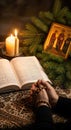 Sacred icon near burning candles and open scripture, hands clasped with prayer beads, signifying the beginning of Royalty Free Stock Photo