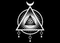 Sacred Masonic symbol. All Seeing eye, the third eye The Eye of Providence inside triangle pyramid. New World Order Royalty Free Stock Photo