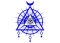 Sacred Masonic symbol. All Seeing eye, the third eye The Eye of Providence inside triangle pyramid. New World Order Royalty Free Stock Photo