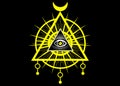 Sacred Masonic symbol. All Seeing eye, the third eye The Eye of Providence inside triangle pyramid. New World Order Royalty Free Stock Photo