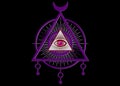 Sacred Masonic symbol. All Seeing eye, the third eye The Eye of Providence inside triangle pyramid. New World Order Royalty Free Stock Photo