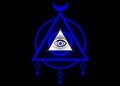 Sacred Masonic symbol. All Seeing eye, the third eye The Eye of Providence inside triangle pyramid. New World Order Royalty Free Stock Photo