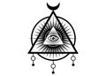 Sacred Masonic symbol. All Seeing eye, the third eye The Eye of Providence inside triangle pyramid. New World Order Royalty Free Stock Photo