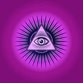 Sacred Masonic symbol. All Seeing eye, the third eye The Eye of Providence inside triangle pyramid. New World Order Royalty Free Stock Photo