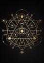 Sacred Masonic symbol Vesica piscis gold Sacred geometry. All Seeing eye, the third eye or The Eye of Providence inside triangle Royalty Free Stock Photo