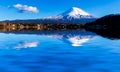 Sacred mountain of Fuji on top covered with snow with Reflectio Royalty Free Stock Photo