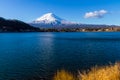 Sacred mountain of Fuji on top covered with snow with Reflectio Royalty Free Stock Photo