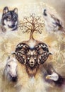 Sacred ornamental aries spirit with tree of life symbol and animals.