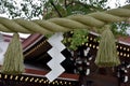 Sacred rice straw rope in Shinto shrine and temple