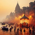 Sacred ripples: the deep devotion of hindus at the ganges Royalty Free Stock Photo