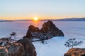 Sacred rocks Shamanka at Cape Burkhan on Olkhon Island in Lake B