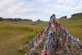 Sacred shamanic ovaa with colorful ribbons in Khakassia